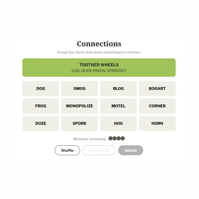 Select four words and submit your guess